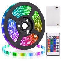 Icreating Battery Powered Rgb Led Strip Light Battery Rgb Led Strip Lights Kit With 16.4Ft Smd 5050 Color Changing Battery Rgb Light Strip Non-Waterproof, Multicolor 24Key Remote Controller