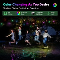 Outdoor String Lights Color Changing - 48Ft Sync With Music Led Patio Lights Outdoor Waterproof With App And Remote Hanging 15 Rgb Bulb Create Ambience For Garden, Cafe, Backyard, Christmas, Party