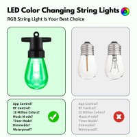 Outdoor String Lights Color Changing - 48Ft Sync With Music Led Patio Lights Outdoor Waterproof With App And Remote Hanging 15 Rgb Bulb Create Ambience For Garden, Cafe, Backyard, Christmas, Party