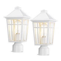 Darkaway Outdoor Post Lights Lamp Post Light Fixture, Waterproof Aluminum Housing With Glass, Fence Post Deck Lighting For Garden, Patio, Pathway (2 Pack, White)