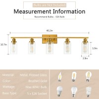 Jonsi Gold Bathroom Light Fixtures 5 Light Brushed Gold Bathroom Vanity Lights With Clear Grooved Glass Shade Modern Gold Bath