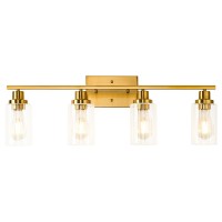 Jonsi Gold Bathroom Vanity Lights 4 Light Brushed Gold Bathroom Light Fixtures With Fluted Glass Shade Modern Gold Bathroom Li