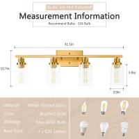 Jonsi Gold Bathroom Vanity Lights 4 Light Brushed Gold Bathroom Light Fixtures With Fluted Glass Shade Modern Gold Bathroom Li