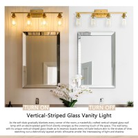 Jonsi Gold Bathroom Vanity Lights 4 Light Brushed Gold Bathroom Light Fixtures With Fluted Glass Shade Modern Gold Bathroom Li