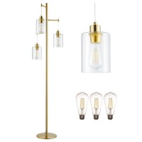 Vonluce Gold Floor Lamp For Living Room, Modern Brass Floor Lamp 64'' Tall Standing Light W/ E26 Bulbs & Foot Switch, Industrial Standing Lamp For Bedroom Home Office D?Or Reading