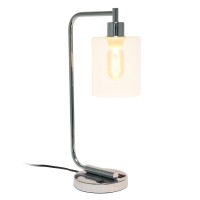 Bronson Antique Industrial Iron Lantern Desk Lamp With Usb And Glass Chrome