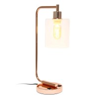 Bronson Antique Industrial Iron Lantern Desk Lamp With Usb And Glass Rose Gold