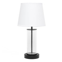 Encased Metal And Clear Glass Table Lamp White On Black