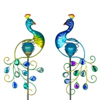 Viveta Garden Solar Lights Decorative 2 Pack Metal Peacock Solar Lights Stake For Outdoor Garden Patio Yard Lawn Decorations