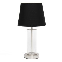 Encased Metal And Clear Glass Table Lamp Brushed Nickel And Black