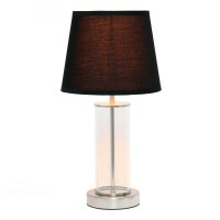 Encased Metal And Clear Glass Table Lamp Brushed Nickel And Black