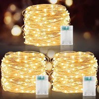 Turnmeon [3Pack&Timer Christmas Fairy Lights Decorations, Total 150Led/50Ft String Fairy Warm White Lights Battery Operated Christmas Indoor Outdoor Garden Yard Party, 50Led/16.4Ft Each