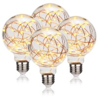 Ruiaotd Led Vintage Globe Fairy Light Bulbs E26 Base Festive Decorative Light Bulbs 2W G95 2700K Warm White With Starry Decorative Vintage Filament String Lights For Bathroom Bedroom Living Room 4Pack