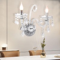 2-Lights Candle Sconces Crystal Wall Light European Style Crystal Decorative Candlestick Wall Lamp, Vintage Crystal Wall Sconce Lighting, Luxury Wall Lighting For Bedroom, Dining Room Wall Decor