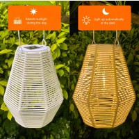 Outdoor Solar Lantern Hanging Decorative Solar Rattan White Lanterns With Handle Large Solar Table Lamp Waterproof For Patio Garden Wedding Home Decor