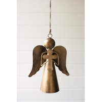 Antique Brass Angel Door Hanger Holding A Cross