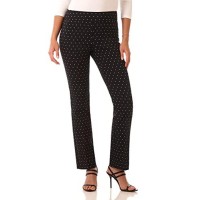 Rekucci Womens Ease Into Comfort Straight Leg Pant With Tummy Control (8, Blackwhite Pindot)