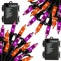 Dazzle Bright 2 Pack Battery Operated Christmas Lights, Each 50 Led 16Ft Battery Operated String Lights With 8 Modes, Waterproof Christmas Decorations For Indoor Outdoor Party Decor (Purple Orange)