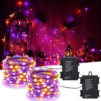 Ibaycon 2 Pack 50 Led Battery Halloween Lights 164Ft Battery Operated Halloween Lights Orange Purple Waterproof Twinkle Fairy