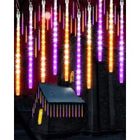 Halloween Lights Outdoor 10 Tubes 240 Led Raindrop Lights Meteor Shower Icicle Lights With Timer Function Cascading Lights Falling Rain Lights For Halloween Orange Purple