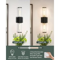 Metwet Bathroom Vanity Light Fixtures Matte Black Wall Lights In Clear Glass Indoor Wall Sconce Modern Wall Light Up And Down