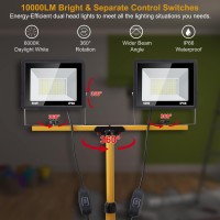 Work Light With Stand 10000 Lumen Led Work Light 100W Dual Head With 14Ft Power Cord 6000K Daylight White Ip66 Waterproof Adj