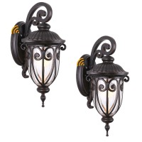 Goalplus 2 Pack Dusk To Dawn Wall Light For House, Large Outdoor Wall Lantern For Porch Garage, Aluminium Bronze Light Fixture With Wall Mount And Clear Seeded Glass Shade For Garage