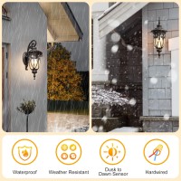 Goalplus 2 Pack Dusk To Dawn Wall Light For House, Large Outdoor Wall Lantern For Porch Garage, Aluminium Bronze Light Fixture With Wall Mount And Clear Seeded Glass Shade For Garage