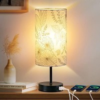 Cinsary Touch Control Bedside Lamp With 2 Usb Ports, 3-Way Dimmable Table Lamp For Bedroom, Nightstand Lamp With Round Flower Fabric Shade For Living Room Home Office (E26 Led Bulb Included)