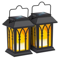 Gisanty Solar Hanging Lanterns Outdoor,2 Pack Black Flickering Candles Hanging Solar Lanterns Ip44 Waterproof Lighting Decorative For Porch Table Patio