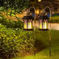 Gisanty Solar Hanging Lanterns Outdoor,2 Pack Black Flickering Candles Hanging Solar Lanterns Ip44 Waterproof Lighting Decorative For Porch Table Patio