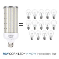 Fannicoo 500W Equivalent Led Corn Light Bulb 5000 Lumen 5000K 50W Large Area Cool Daylight White E26/E27 Medium Basefor Outdoor Indoor Factory Warehouse Workshop Garage Street Backyard Pack Of 2