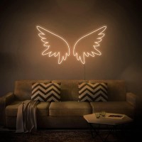 Neon Led Usb Powered Acrylic Signs Beautiful Dreamy Fluorescent Angel Wings Light Romantic Date Valentine'S Day Easter Barbershop Internet Cafe Interior Modern Minimalist Wall Decor(17.7