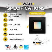 Nuwatt | 12 Pack | 5/6 Inch Retrofit Led Square Recessed Lighting, Selectable 2700K 3000K 3500K 4000K 5000K, 1100 Lumens 14W, Dimmable Ceiling Light, Black Square Trim Can Light Wet Rated, Etl Listed