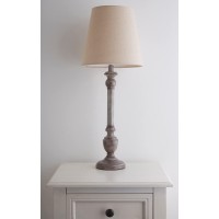 Tall Table Lamp With Whitewash Shabby Chic Finish And Natural Linen Shade