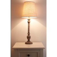 Tall Table Lamp With Whitewash Shabby Chic Finish And Natural Linen Shade