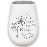 Laserfy Mourning Light - For Always In Our Hearts - White / Silver - Engraving Name And Date - Memorial Light Memorial Light Grave Light Mourning Gift 12 Cm