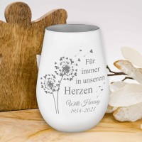 Laserfy Mourning Light - For Always In Our Hearts - White / Silver - Engraving Name And Date - Memorial Light Memorial Light Grave Light Mourning Gift 12 Cm