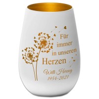 Laserfy Mourning Light - For Always In Our Hearts White / Gold Engraving Name And Date Memorial Light Memorial Light Grave Light Mourning Gift 12 Cm