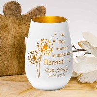 Laserfy Mourning Light - For Always In Our Hearts White / Gold Engraving Name And Date Memorial Light Memorial Light Grave Light Mourning Gift 12 Cm