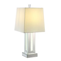 Table Lamp With Cuboid Shape Mirrored Base, Silver