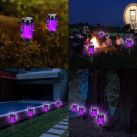 Aounq Solar Lights Outdoor Waterproof Purple Halloween Decorations Upgraded 4 Pack Solar Torches With Flickering Flame Waterpro