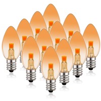 Ruiaotd C7 Led Decor Led Night Light Bulbs, C7 Amber Filament Outdoor Indoor String Light Bulbs, 0.6Watt Equivalent To 7W, E12 Candelabra Base, 2200K Warm White, Amber Glass, Non-Dimmable, 12 Pack