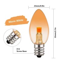 Ruiaotd C7 Led Decor Led Night Light Bulbs, C7 Amber Filament Outdoor Indoor String Light Bulbs, 0.6Watt Equivalent To 7W, E12 Candelabra Base, 2200K Warm White, Amber Glass, Non-Dimmable, 12 Pack