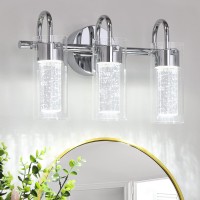 Maxvolador 3-Light Led Vanity Light Fixture, 1500Lumen Dimmable Wall Sconce Lighting, Modern Bathroom Wall Lights With Crystal Bubble Glass 21W