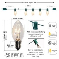 Dr.Betree C7 Christmas Lights Clear,25Ft C7 Christmas String Lights Warm White For Roofline Outdoor House Garden Patio Backyard Cafe Indoor Room Party Xmas Home Christmas Decorations Green Wire