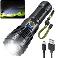 Alifa Led Flashlight Rechargeable High Lumens, 120000 Lumens Super Bright Tactical Flashlights, Xhp70.2 Zoomable Waterproof Flash Light 5 Modes For Camping, Home, Outdoor, Emergencies