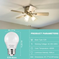 Comzler Led Refrigerator Light Bulb, E26 Led Bulbs 60 Watt Equivalent, A15 Appliance Small Bulbs E26 Base With 4000K Natural White, Ceiling Fan Bulb, 600Lm, Indoor Outdoor Light, Non-Dimmable, 6 Pack