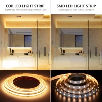 Cob Led Strip Lights 3000K, 16.4Ft Dimmable 480 Leds/M Warm White Led Strip Light, 5000Lm Tape Lights Kit With Rf Remote, Cri 90+, Dc12V Led Lights For Bedroom, Tv Backlight, Kitchen, Diy Lighting