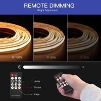 Cob Led Strip Lights 3000K, 16.4Ft Dimmable 480 Leds/M Warm White Led Strip Light, 5000Lm Tape Lights Kit With Rf Remote, Cri 90+, Dc12V Led Lights For Bedroom, Tv Backlight, Kitchen, Diy Lighting